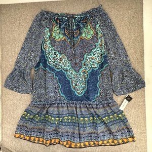Sandra Darren Floral Dress size 10 Off the Shoulder Bell‎ Long Sleeves Brand New